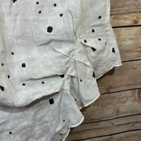 Inizio Linen Tank Top Blouse Asymmetrical white Black Print Size Medium - Picture 3 of 5